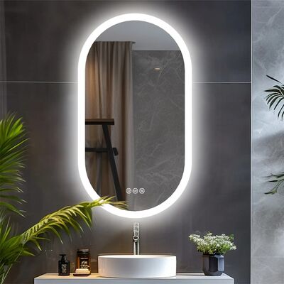 Dimmable 3 Colors Anti-Fog Light Memory IP65 CRI95 Large Wall Mounted Oval Mirror with lamp(WH-MR-102)