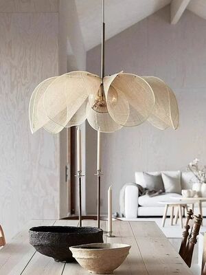 French Fabric Ceiling Pendant Lights Japanese Wabi Sabi Flower Chandelier (WH-VP-306)