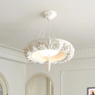 French Classical Led Chandelier White Resin Gypsum Rounded Pendant lamp Vintage Chandelier (WH-VP-315)