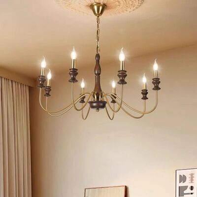 Bedroom Foyer Dining Room Lighting Fixtures French Retro Style Iron Wood LED Decor Home Chandelier (WH-VP-324)