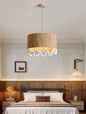 Restaurant Living Room Chandelier Retro Japanese Wabi Sabi Wooden beads  Rope Pendant Light (WH-VP-331)