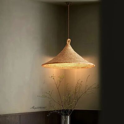 Minimalist Straw Hat Lamp Vintage Rattan Pendant Light (WH-VP-339)