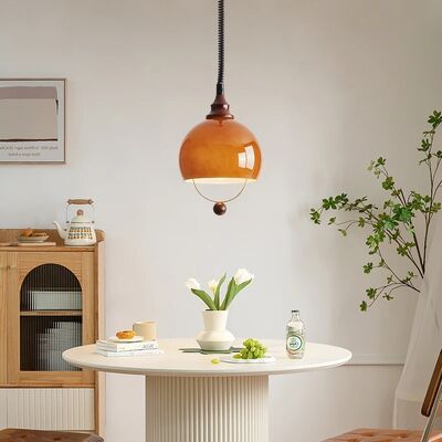 Antique Walnut Color Retractable Dining Room Light Wabi Sabi Style Retro Pendant Lamp LED Bedside Lamp (WH-VP-357)