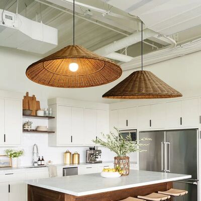 farmhouse light bar dining lights Minimalist Brown Beige Retro wicker pendant light(WH-WP-96)