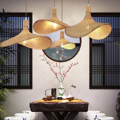 Restaurant Suspension Lustre Living Room Decoration Woven Straw Hat Pendant Lamp(WH-WP-102)