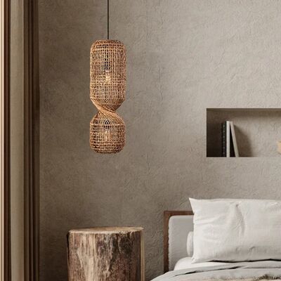 Staircase Suspension Luminaire Restaurant Bar Chinese Style Rattan Wabi-sabi Pendant Light(WH-WP-114)