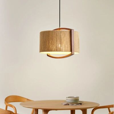 kitchen island light Living room Bedroom Japanese Wabi Sabi style Solid Wood  Rope Pendant Light(WH-WP-150)