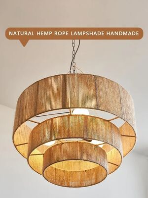 Nordic Wabi Sabi Led Pendant Lights Decoration Home E27 Rattan Chandelier Three Tier Jute Chandelier（WH-AP-638）