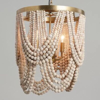 Gold Chandelier Wooden Beaded Lighting Fixture Fringe Hanging Light Silas Chandelier （WH-AP-652）
