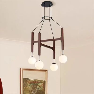 Retro Multi Head glass chandelier ASTRA Wood Pendant Light (WH-GP-180)