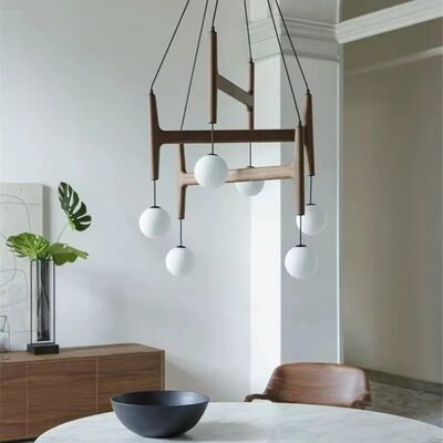 Retro Multi Head glass chandelier ASTRA Wood Pendant Light (WH-GP-180)