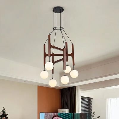 Retro Multi Head glass chandelier ASTRA Wood Pendant Light (WH-GP-180)