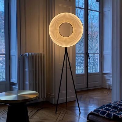 Bedroom Bedside Standing Light Home Decor Art Round Halo Fabric Pleats Led Floor Lamp(WH-MFL-196)