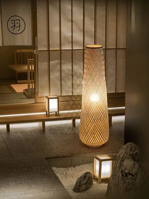 Bedroom Bedside Lamp Tea Room Japanese  E27 Weave Bamboo Floor Lamp(WH-MFL-216)