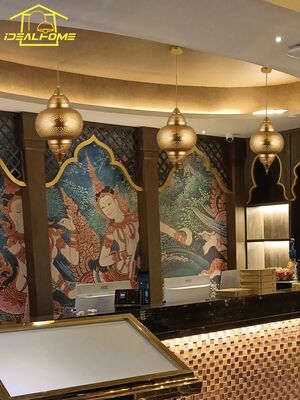 Saudi Arabia Design Luxury Gold Lustre Pendant Lights LED E27 Hollow Carving Southeast Asia Hanging Lamp (WH-DC-69)