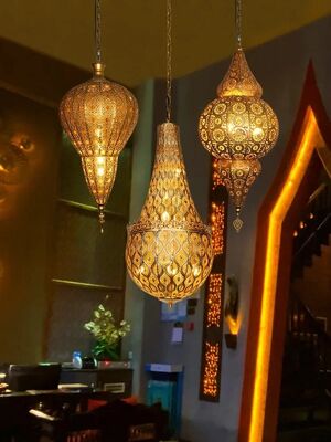 Southeast Asia Gold Lustre Iron Art Hanging Lamp Moroccan Retro Vintage Industrial Hanging Lamp(WH-DC-70)