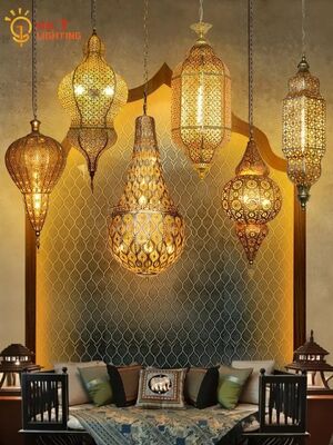 Southeast Asia Gold Lustre Iron Art Hanging Lamp Moroccan Retro Vintage Industrial Hanging Lamp(WH-DC-70)