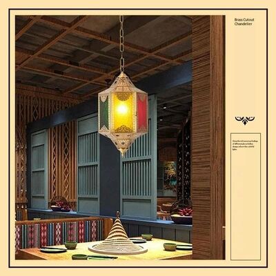 Brass stained glass chandelier LED copper chandelier Moroccan style lighting (WH-DC-75)