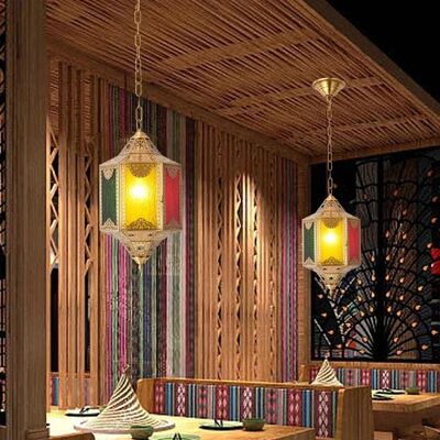 Brass stained glass chandelier LED copper chandelier Moroccan style lighting (WH-DC-75)