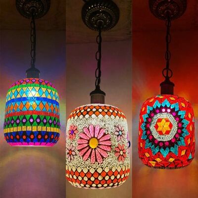 Bohemia Turkish Mosaic Lamp Handmade Stained Glass Sconce Bar Restaurant Retro Vintage Mediterranean LED Hanging Light (WH-DC-80)