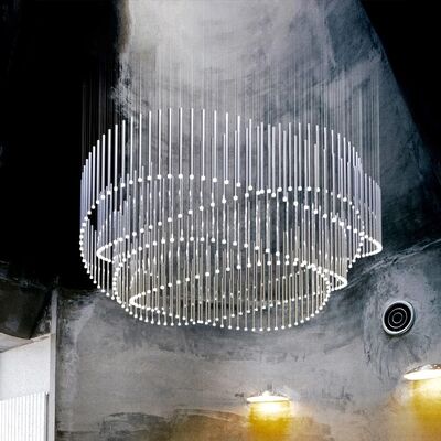 Circular Tube Chandelier Minimalist Lighting Chrome Gold Hanging Type Long Chandelier(WH-NC-164)