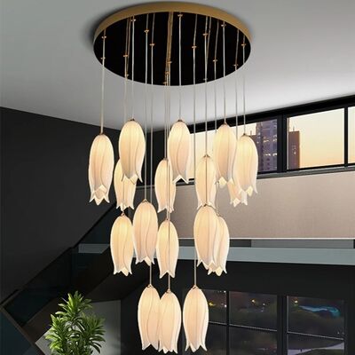 Nordic Ceramic Tulip Staircase Chandelier Multi Heads Pendant Lamp(WH-NC-171)