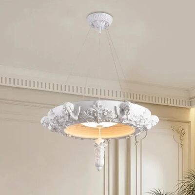 Artistic Carved Plaster Chandelier Led White Resin Gypsum Round lamp Tinsley Plaster Chandelier(WH-MI-475)