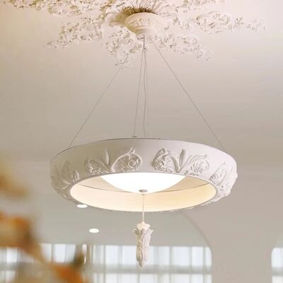 Artistic Carved Plaster Chandelier Led White Resin Gypsum Round lamp Tinsley Plaster Chandelier(WH-MI-475)