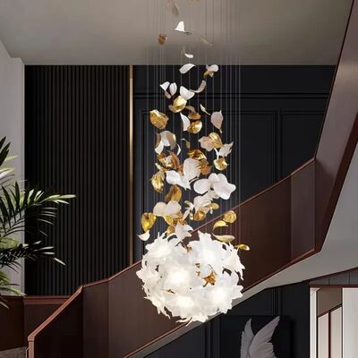 Loft Hanging Chandelier For Stairscase Hotel Lobby Living Room Modern Luxury Glass Flower Crystal Chandeliers  Flying Flowers Fluttering Chandelier (WH-MI-481)