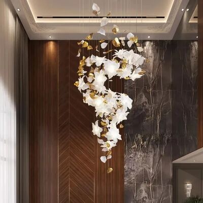 Loft Hanging Chandelier For Stairscase Hotel Lobby Living Room Modern Luxury Glass Flower Crystal Chandeliers  Flying Flowers Fluttering Chandelier (WH-MI-481)
