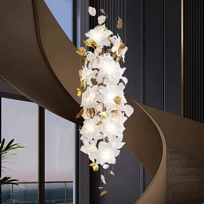 Loft Hanging Chandelier For Stairscase Hotel Lobby Living Room Modern Luxury Glass Flower Crystal Chandeliers  Flying Flowers Fluttering Chandelier (WH-MI-481)