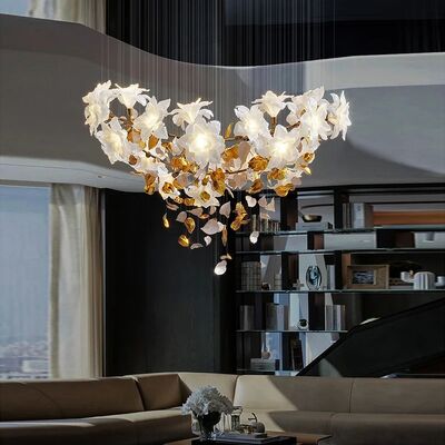Loft Hanging Chandelier For Stairscase Hotel Lobby Living Room Modern Luxury Glass Flower Crystal Chandeliers  Flying Flowers Fluttering Chandelier (WH-MI-481)