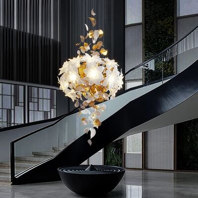 Loft Hanging Chandelier For Stairscase Hotel Lobby Living Room Modern Luxury Glass Flower Crystal Chandeliers  Flying Flowers Fluttering Chandelier (WH-MI-481)