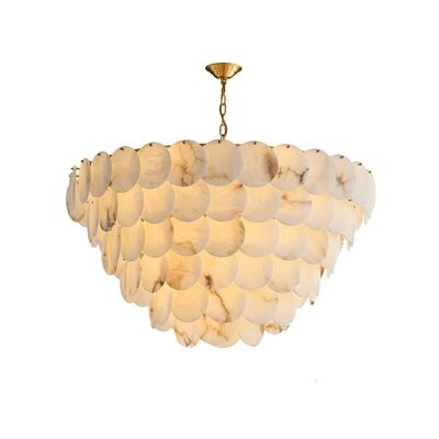 Trendy Marble Series Chrome Gold LED High Ceiling Chandelier Alabaster Shell Brass Chandelier (WH-MI-488)