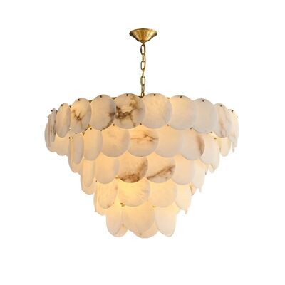 Trendy Marble Series Chrome Gold LED High Ceiling Chandelier Alabaster Shell Brass Chandelier (WH-MI-488)