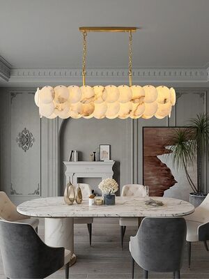 Trendy Marble Series Chrome Gold LED High Ceiling Chandelier Alabaster Shell Brass Chandelier (WH-MI-488)