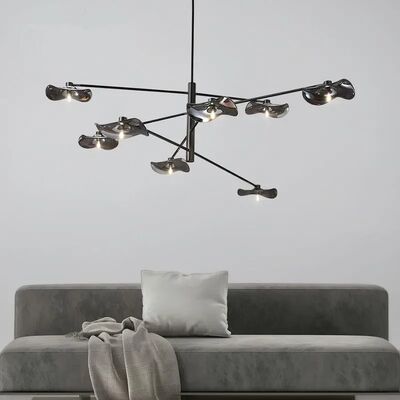 Simplicity Dining Room LED Chandelier Personality Modern Black Pendant Light Lotus Leaves Glass Chandelier(WH-MI-490)