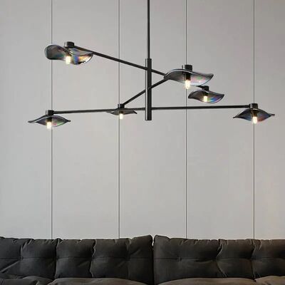 Simplicity Dining Room LED Chandelier Personality Modern Black Pendant Light Lotus Leaves Glass Chandelier(WH-MI-490)