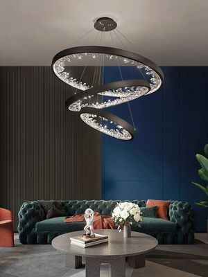 Duplex Stairs Chandelier Modern Luxury Rings Crystal Large Pendant Lamp Luxury Circle Crystal Chandelier(WH-MI-494)