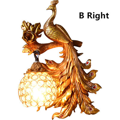 Vintage Creative Art Deco Peacock Resin Wall Lamp Gold Vanity Luxury Bedroom Wall Light（WH-VR-62）