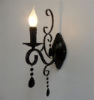 classic vintage candle wall light black wrought iron body crystal deco wall mount light (WH-VR-99）