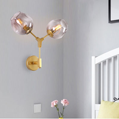 Post modern magic bean double head glass bubble cover villa hotel corridor molecular wall lamp (WH-OR-95)