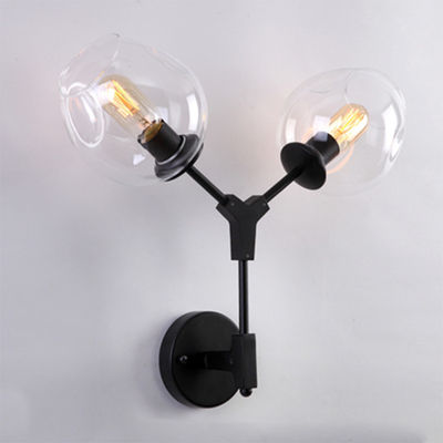 Post modern magic bean double head glass bubble cover villa hotel corridor molecular wall lamp (WH-OR-95)