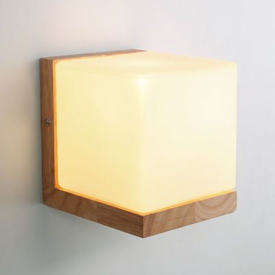 Modern Oak Wood Cube Sugar Shade Wall Lamp Bedroom Wooden cube wall light (WH-OR-126）