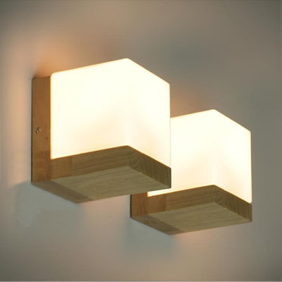 Modern Oak Wood Cube Sugar Shade Wall Lamp Bedroom Wooden cube wall light (WH-OR-126）