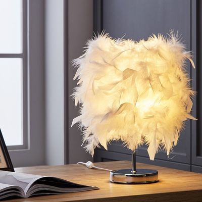 E27 Bedside Table LED Lamp Feather Romantic Feather table lamp(WH-MTB-56)