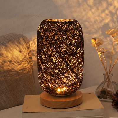 Wood Rattan Twine Ball Lights Table Lamp Room Home Art Decor bamboo table lamp(WH-MTB-93)