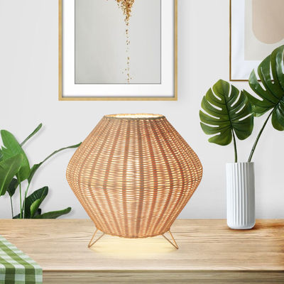 Retro Rattan Weaving Table Lamp Eye-Caring Handmade Bedside Lamp rattan table lamp(WH-MTB-117)