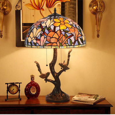 Antique Stained Glass Bird Art Decor Luxury Beautiful Large Bedroom Tiffany Bedside Table Lamps(WH-TTB-08)