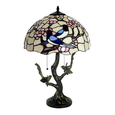 Antique Stained Glass Bird Art Decor Luxury Beautiful Large Bedroom Tiffany Bedside Table Lamps(WH-TTB-08)